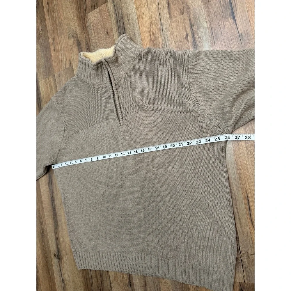 Oscar De La Renta Sweater XXL‎ Sherpa Lined Quarter Zip Beige Knit